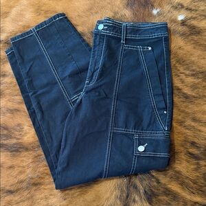 Anthropologie Black Cargo Pants with White Stitching